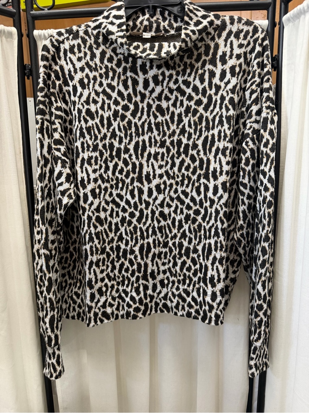 LOFT Black & White Leopard Print Turtleneck Sweater